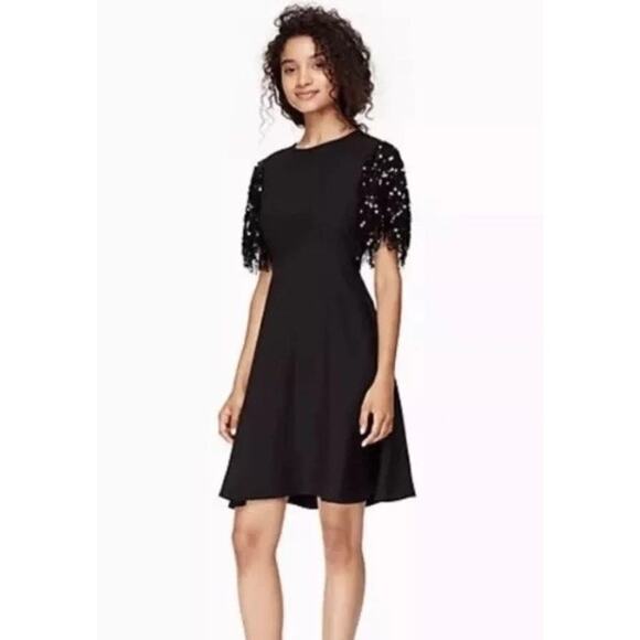 Kate Spade Black Sequin Fringe Swing Dress - Size 6 Knee Length - Picture 1 of 10